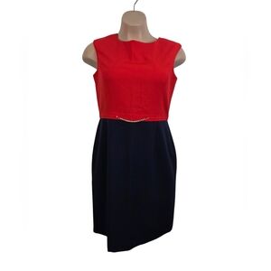 Ellen Tracy Red And Navy Colorblock Sleeveless Dress ~ Pre-Owned